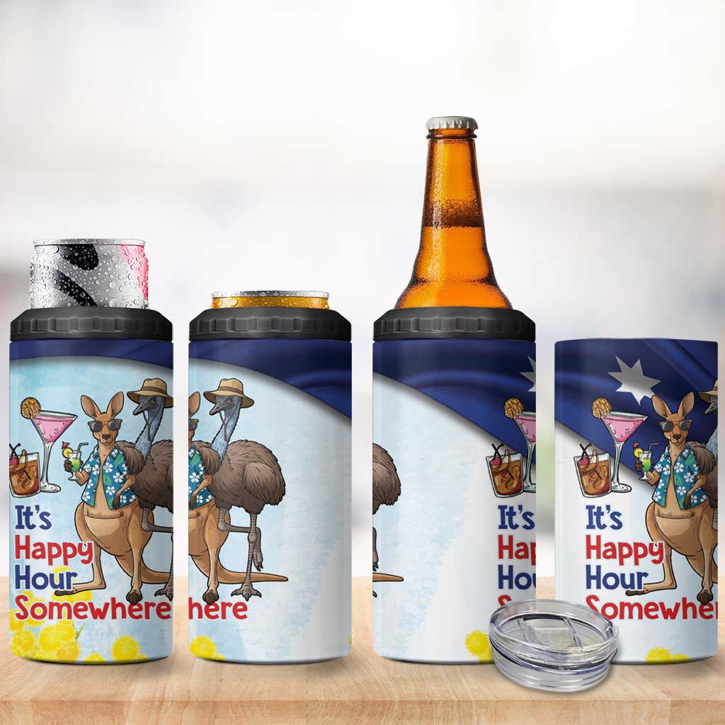 Chilling Kangaroo and Emu Australia 4 in 1 Can Cooler Tumbler It's Happy Hour Somewhere - Aussie Hoodie