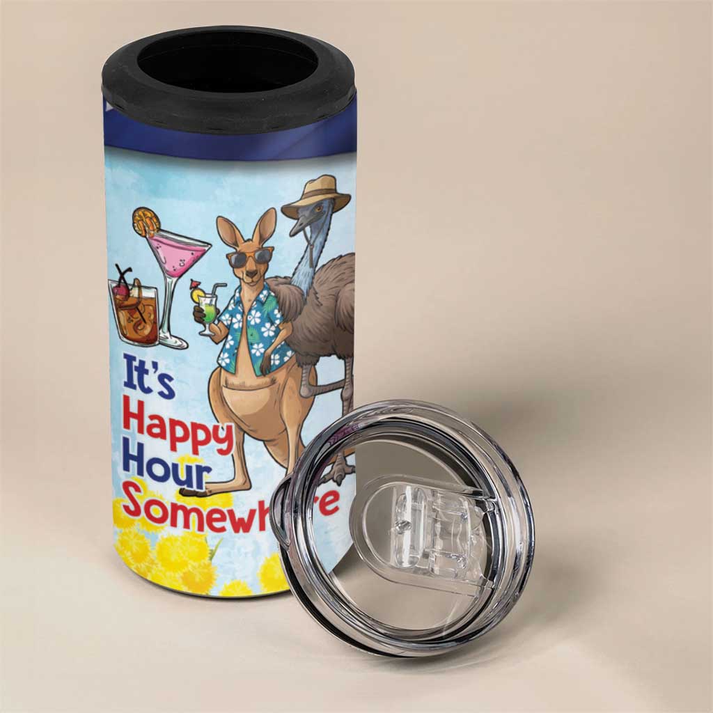 Chilling Kangaroo and Emu Australia 4 in 1 Can Cooler Tumbler It's Happy Hour Somewhere - Aussie Hoodie