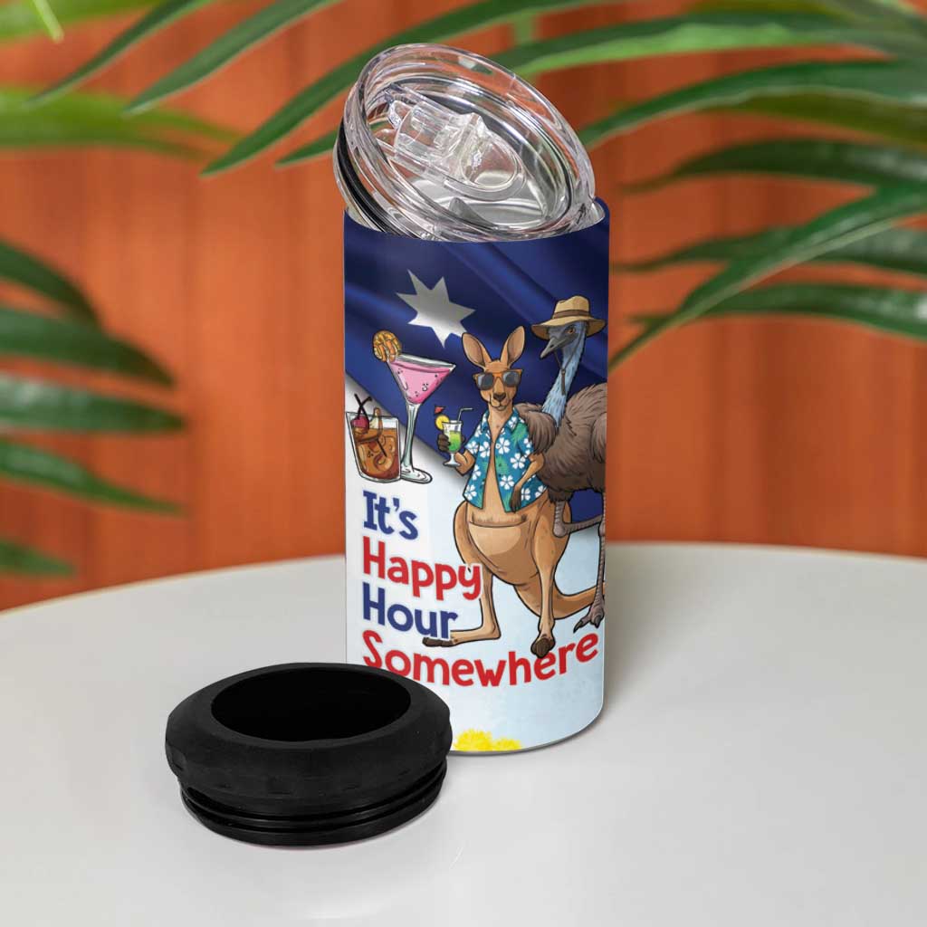 Chilling Kangaroo and Emu Australia 4 in 1 Can Cooler Tumbler It's Happy Hour Somewhere - Aussie Hoodie