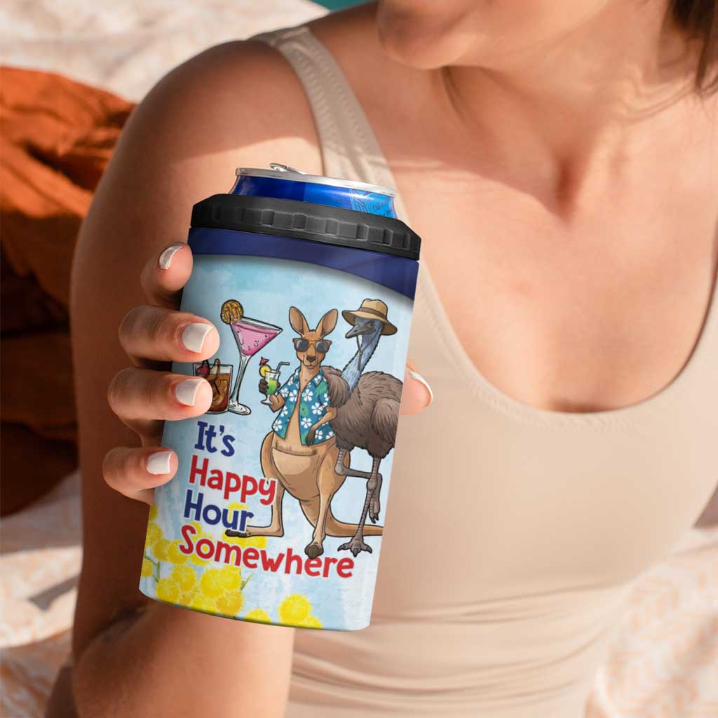 Chilling Kangaroo and Emu Australia 4 in 1 Can Cooler Tumbler It's Happy Hour Somewhere - Aussie Hoodie