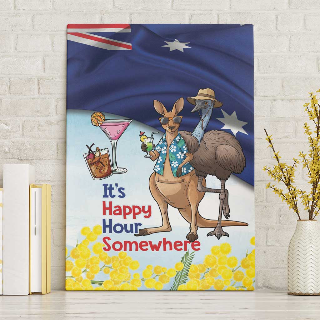 Chilling Kangaroo and Emu Australia Canvas Wall Art It's Happy Hour Somewhere - Aussie Hoodie