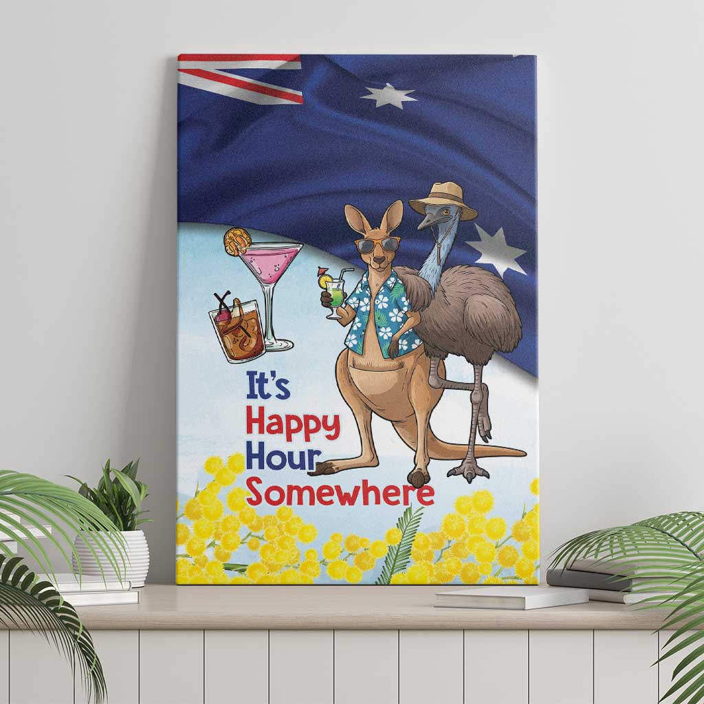 Chilling Kangaroo and Emu Australia Canvas Wall Art It's Happy Hour Somewhere - Aussie Hoodie