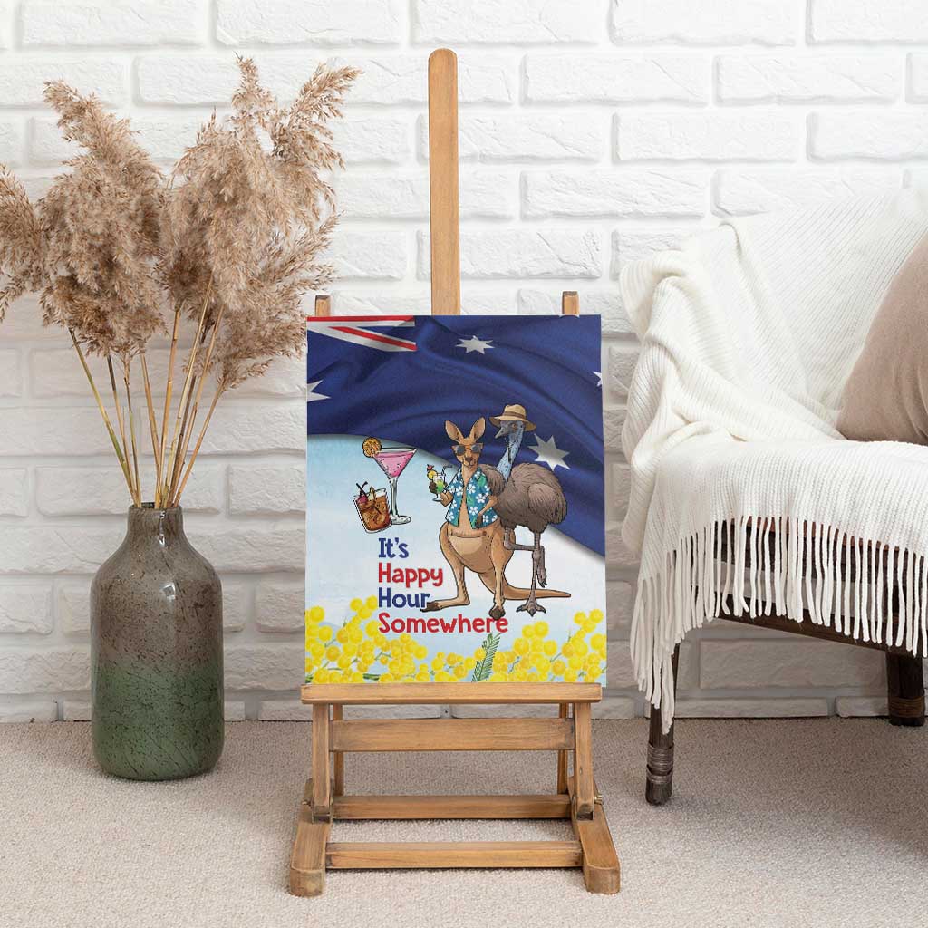 Chilling Kangaroo and Emu Australia Canvas Wall Art It's Happy Hour Somewhere - Aussie Hoodie