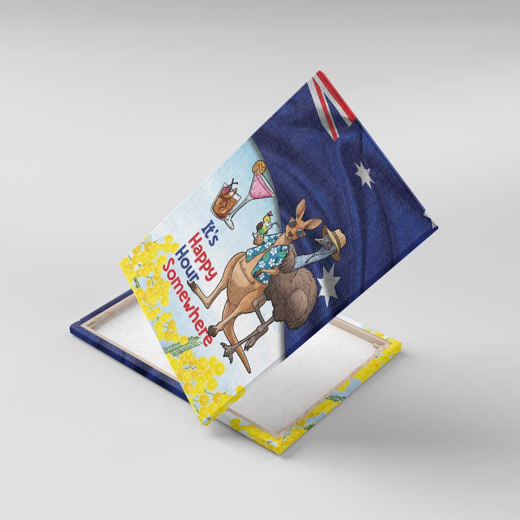 Chilling Kangaroo and Emu Australia Canvas Wall Art It's Happy Hour Somewhere - Aussie Hoodie