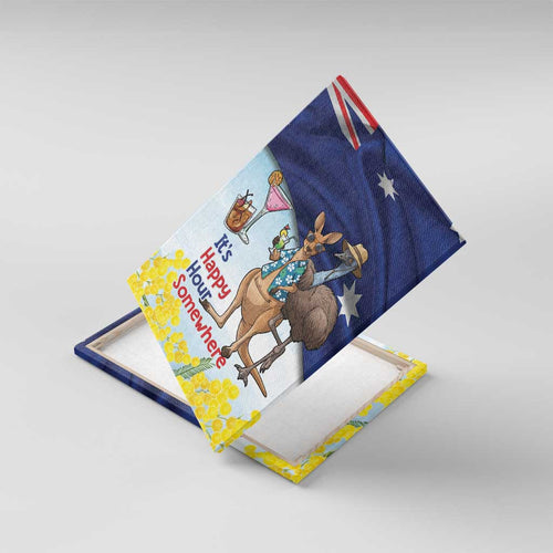 Chilling Kangaroo and Emu Australia Canvas Wall Art It's Happy Hour Somewhere - Aussie Hoodie