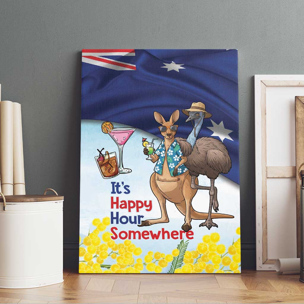 Chilling Kangaroo and Emu Australia Canvas Wall Art It's Happy Hour Somewhere - Aussie Hoodie