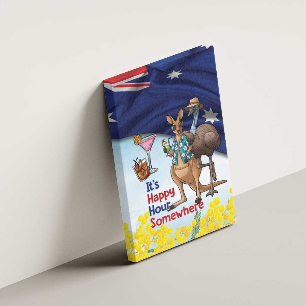 Chilling Kangaroo and Emu Australia Canvas Wall Art It's Happy Hour Somewhere - Aussie Hoodie