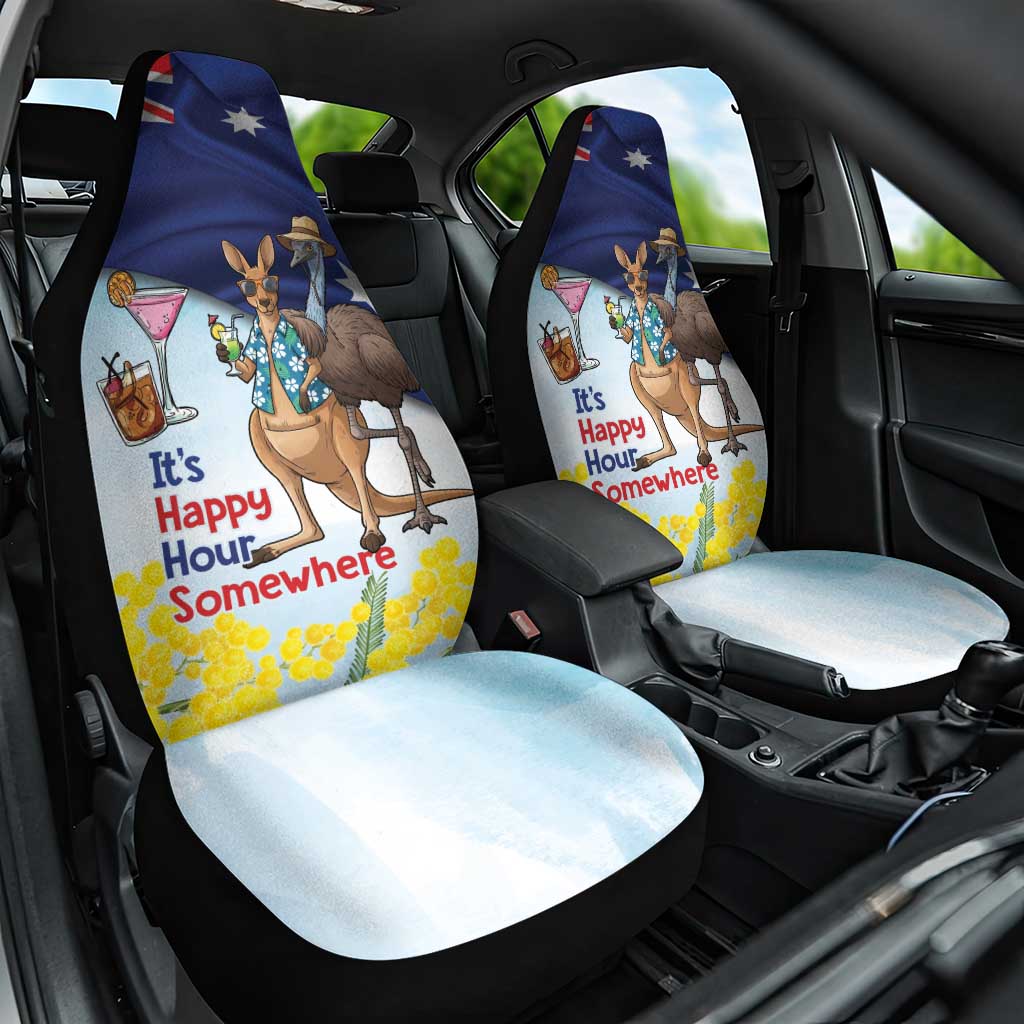 Chilling Kangaroo and Emu Australia Car Seat Cover It's Happy Hour Somewhere - Aussie Hoodie
