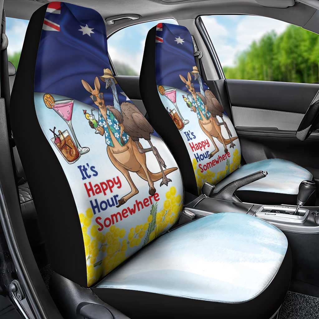 Chilling Kangaroo and Emu Australia Car Seat Cover It's Happy Hour Somewhere - Aussie Hoodie