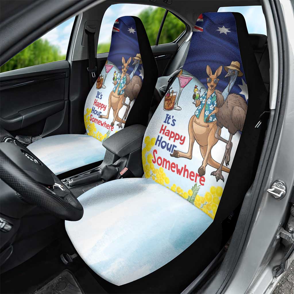 Chilling Kangaroo and Emu Australia Car Seat Cover It's Happy Hour Somewhere - Aussie Hoodie