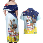 Chilling Kangaroo and Emu Australia Couples Matching Off Shoulder Maxi Dress and Hawaiian Shirt It's Happy Hour Somewhere - Aussie Hoodie