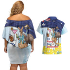 Chilling Kangaroo and Emu Australia Couples Matching Off Shoulder Short Dress and Hawaiian Shirt It's Happy Hour Somewhere - Aussie Hoodie