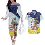 Chilling Kangaroo and Emu Australia Couples Matching Off The Shoulder Long Sleeve Dress and Hawaiian Shirt It's Happy Hour Somewhere - Aussie Hoodie