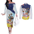 Chilling Kangaroo and Emu Australia Couples Matching Off The Shoulder Long Sleeve Dress and Long Sleeve Button Shirt It's Happy Hour Somewhere - Aussie Hoodie