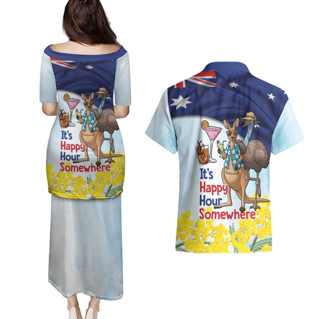 Chilling Kangaroo and Emu Australia Couples Matching Puletasi and Hawaiian Shirt It's Happy Hour Somewhere - Aussie Hoodie
