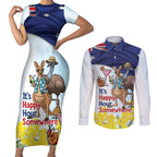 Chilling Kangaroo and Emu Australia Couples Matching Short Sleeve Bodycon Dress and Long Sleeve Button Shirt It's Happy Hour Somewhere - Aussie Hoodie