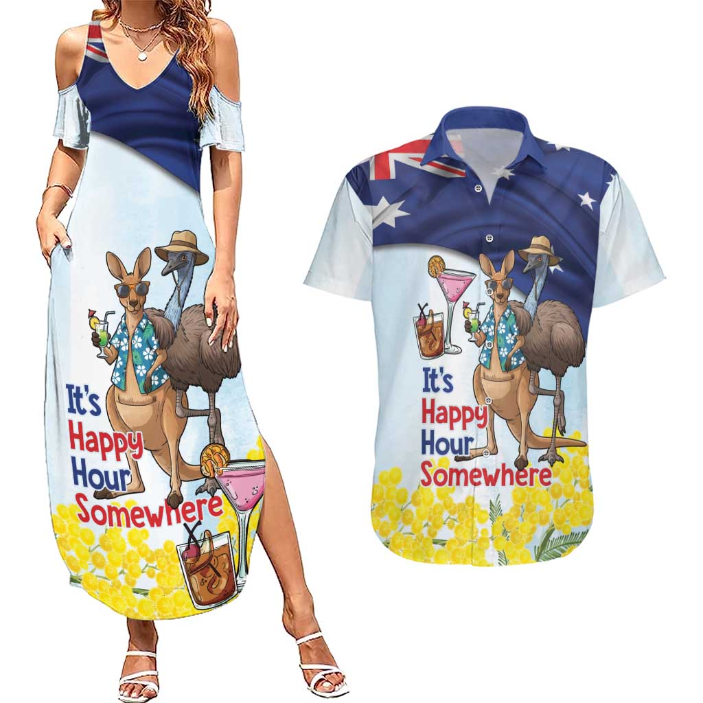 Chilling Kangaroo and Emu Australia Couples Matching Summer Maxi Dress and Hawaiian Shirt It's Happy Hour Somewhere - Aussie Hoodie