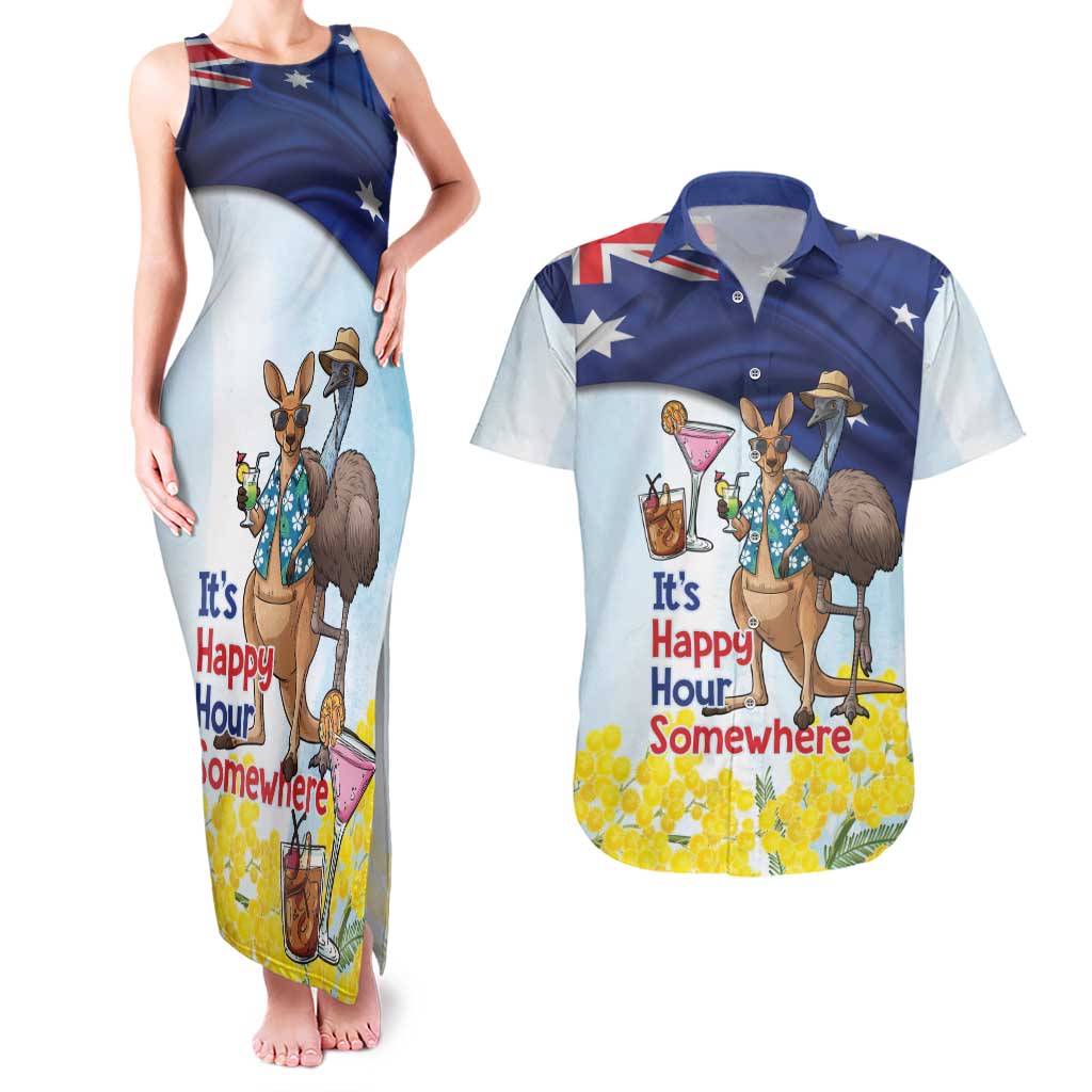 Chilling Kangaroo and Emu Australia Couples Matching Tank Maxi Dress and Hawaiian Shirt It's Happy Hour Somewhere - Aussie Hoodie