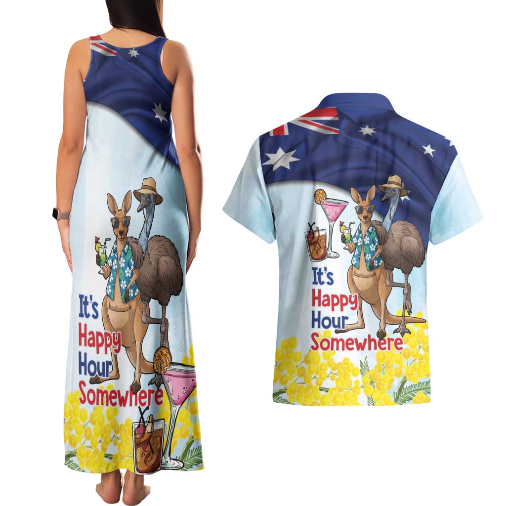 Chilling Kangaroo and Emu Australia Couples Matching Tank Maxi Dress and Hawaiian Shirt It's Happy Hour Somewhere - Aussie Hoodie