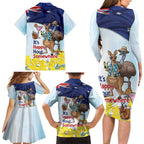 Chilling Kangaroo and Emu Australia Family Matching Long Sleeve Bodycon Dress and Hawaiian Shirt It's Happy Hour Somewhere - Aussie Hoodie