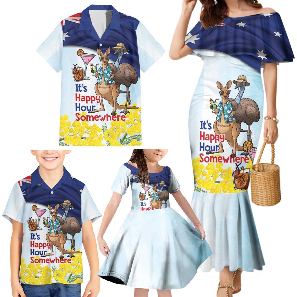 Chilling Kangaroo and Emu Australia Family Matching Mermaid Dress and Hawaiian Shirt It's Happy Hour Somewhere - Aussie Hoodie