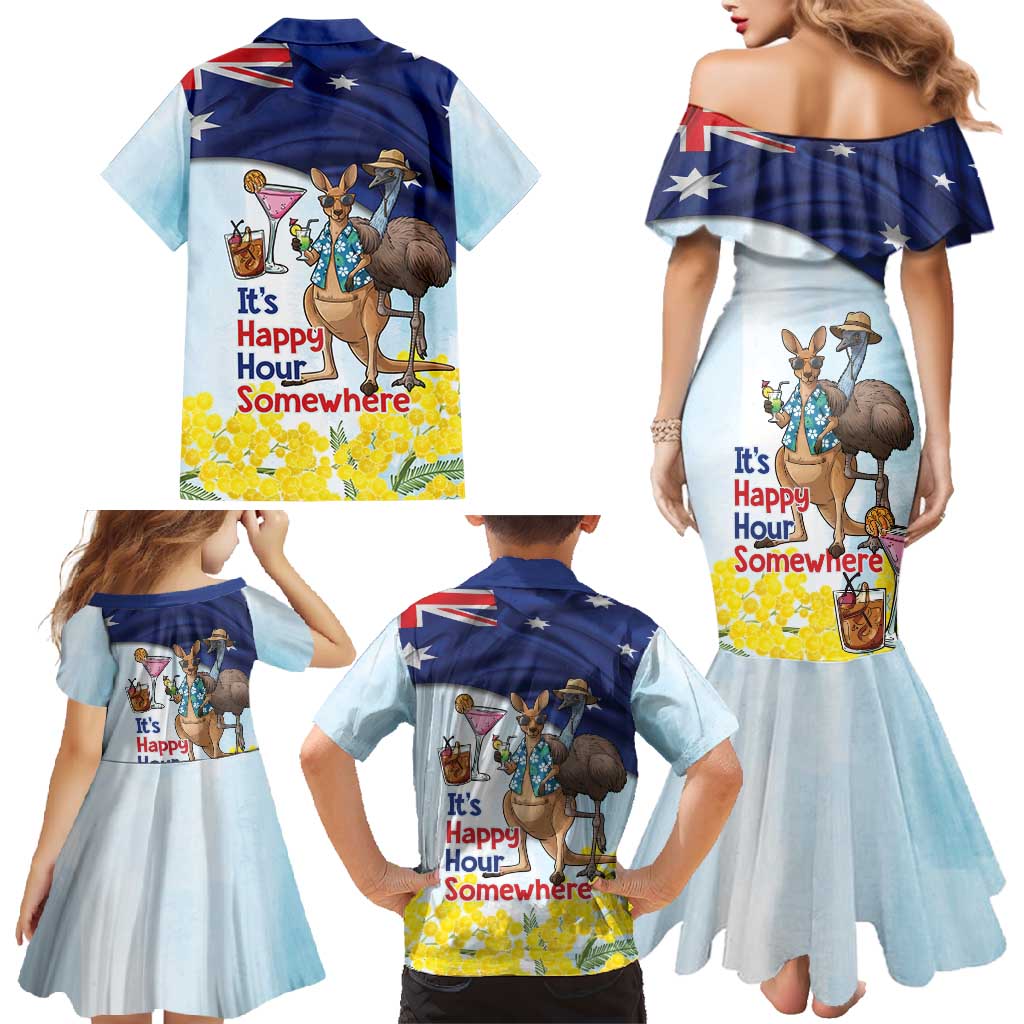 Chilling Kangaroo and Emu Australia Family Matching Mermaid Dress and Hawaiian Shirt It's Happy Hour Somewhere - Aussie Hoodie