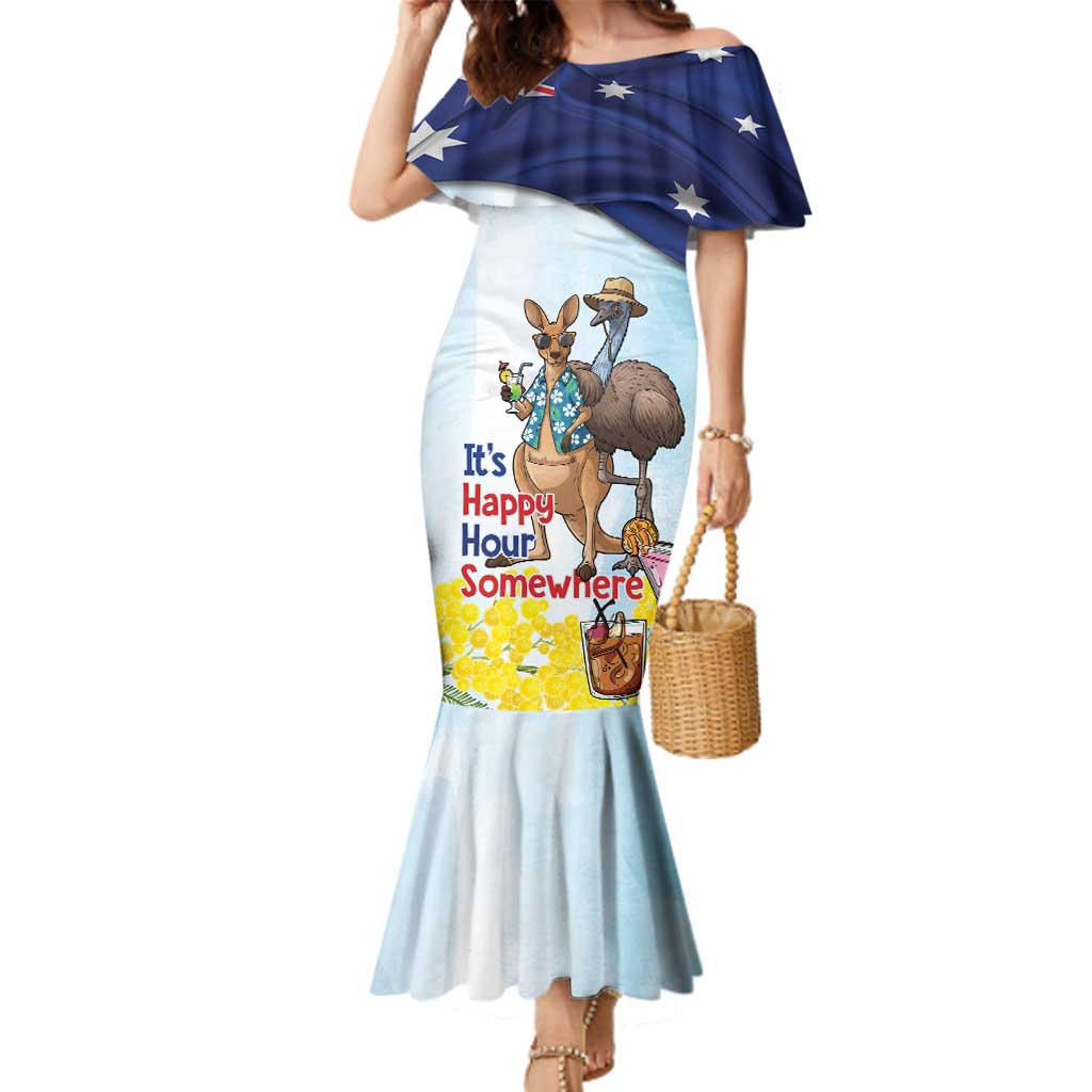 Chilling Kangaroo and Emu Australia Family Matching Mermaid Dress and Hawaiian Shirt It's Happy Hour Somewhere - Aussie Hoodie