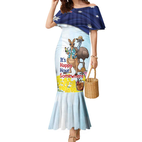 Chilling Kangaroo and Emu Australia Family Matching Mermaid Dress and Hawaiian Shirt It's Happy Hour Somewhere - Aussie Hoodie