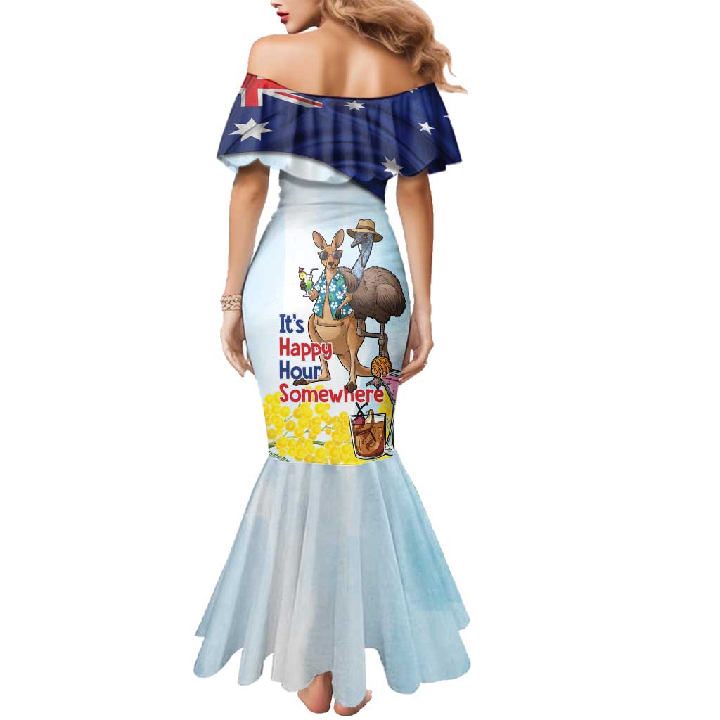 Chilling Kangaroo and Emu Australia Family Matching Mermaid Dress and Hawaiian Shirt It's Happy Hour Somewhere - Aussie Hoodie