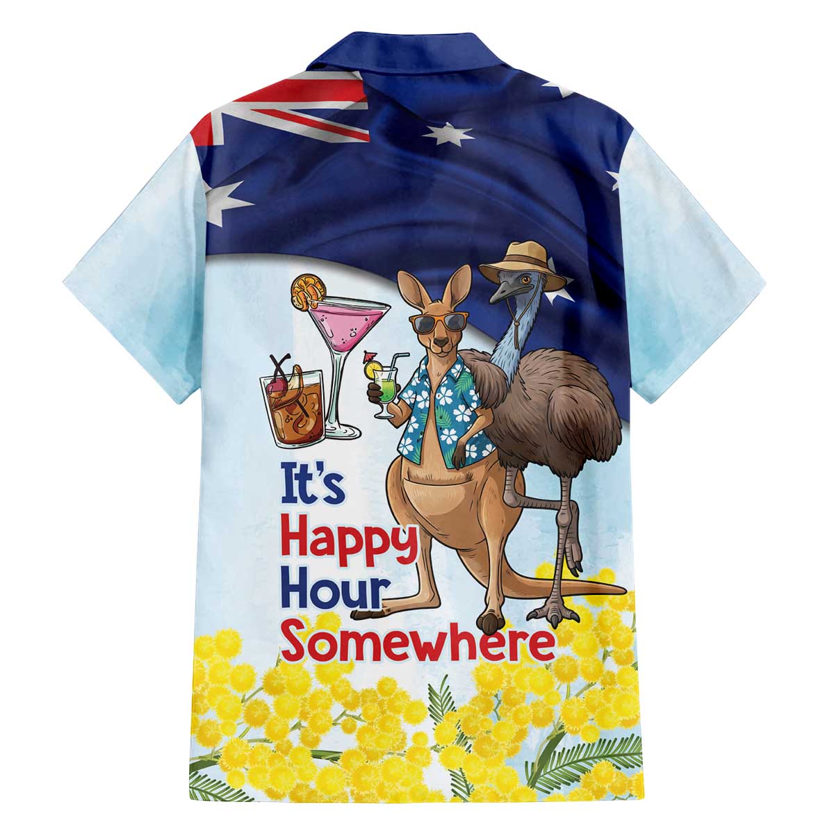 Chilling Kangaroo and Emu Australia Family Matching Off The Shoulder Long Sleeve Dress and Hawaiian Shirt It's Happy Hour Somewhere - Aussie Hoodie