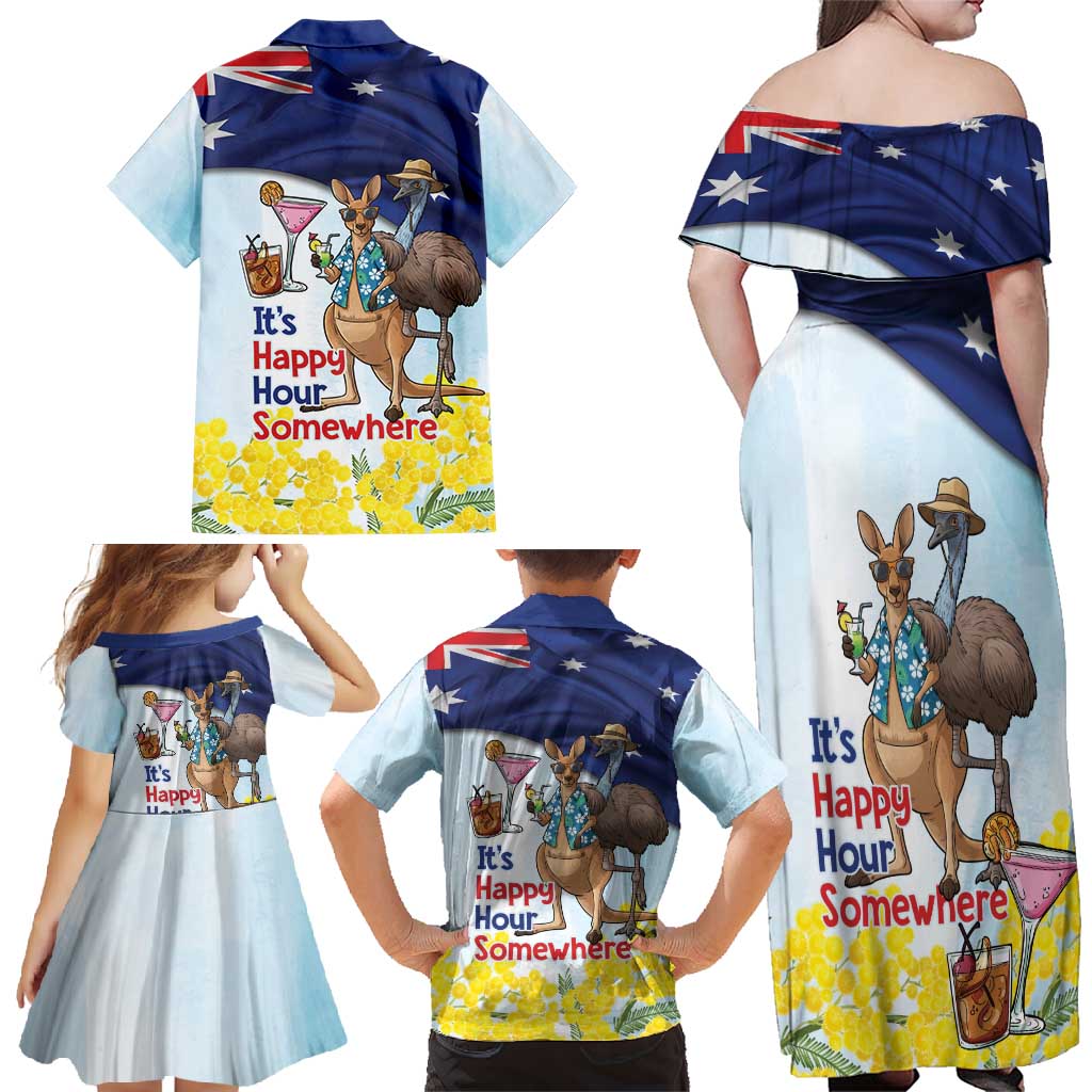 Chilling Kangaroo and Emu Australia Family Matching Off Shoulder Maxi Dress and Hawaiian Shirt It's Happy Hour Somewhere - Aussie Hoodie