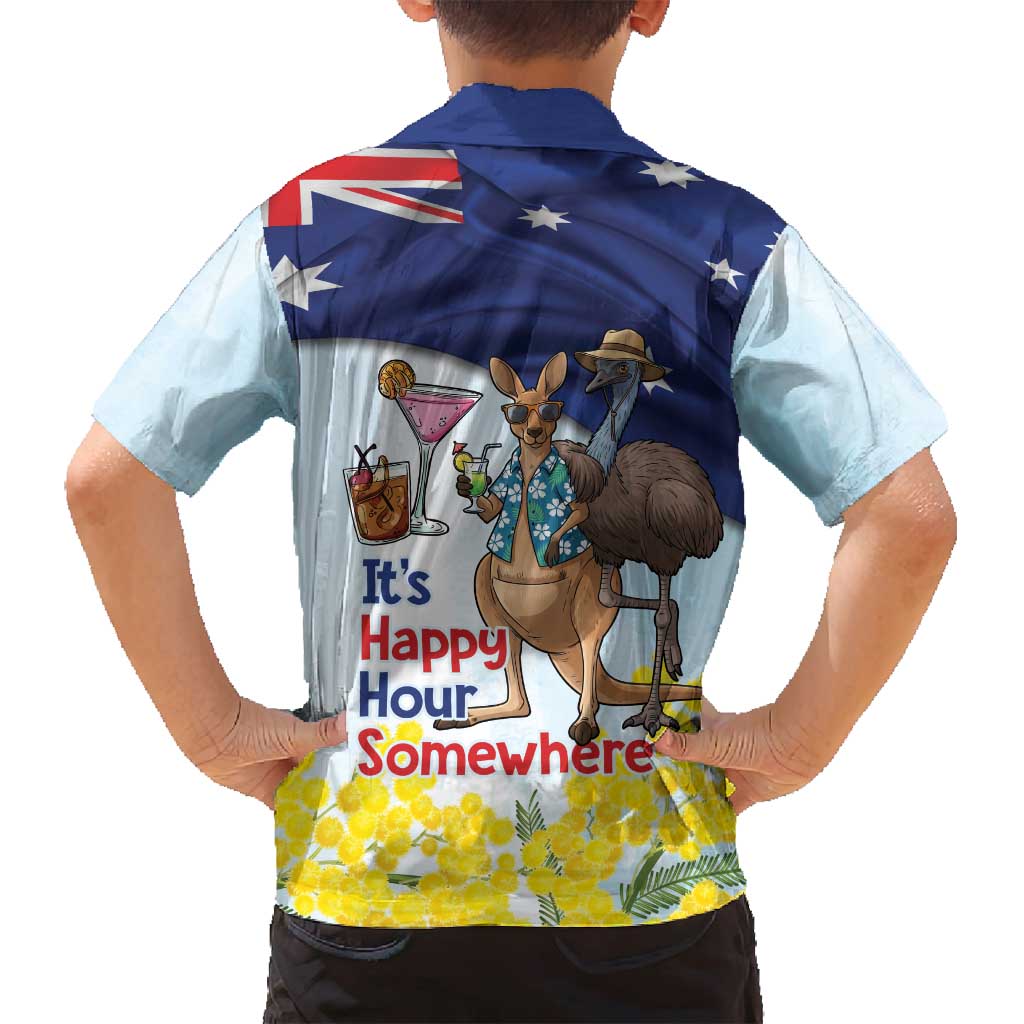 Chilling Kangaroo and Emu Australia Family Matching Off Shoulder Short Dress and Hawaiian Shirt It's Happy Hour Somewhere - Aussie Hoodie