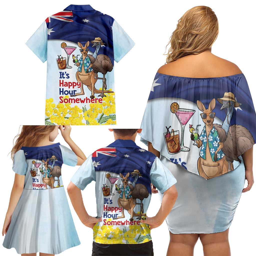 Chilling Kangaroo and Emu Australia Family Matching Off Shoulder Short Dress and Hawaiian Shirt It's Happy Hour Somewhere - Aussie Hoodie