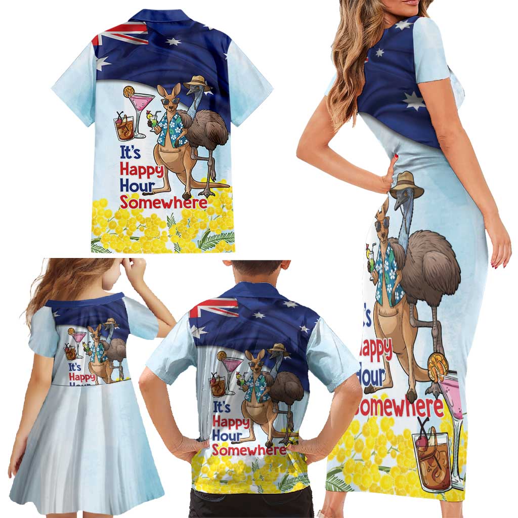 Chilling Kangaroo and Emu Australia Family Matching Short Sleeve Bodycon Dress and Hawaiian Shirt It's Happy Hour Somewhere - Aussie Hoodie