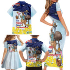 Chilling Kangaroo and Emu Australia Family Matching Short Sleeve Bodycon Dress and Hawaiian Shirt It's Happy Hour Somewhere - Aussie Hoodie