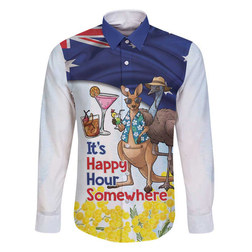 Chilling Kangaroo and Emu Australia Family Matching Short Sleeve Bodycon Dress and Hawaiian Shirt It's Happy Hour Somewhere - Aussie Hoodie