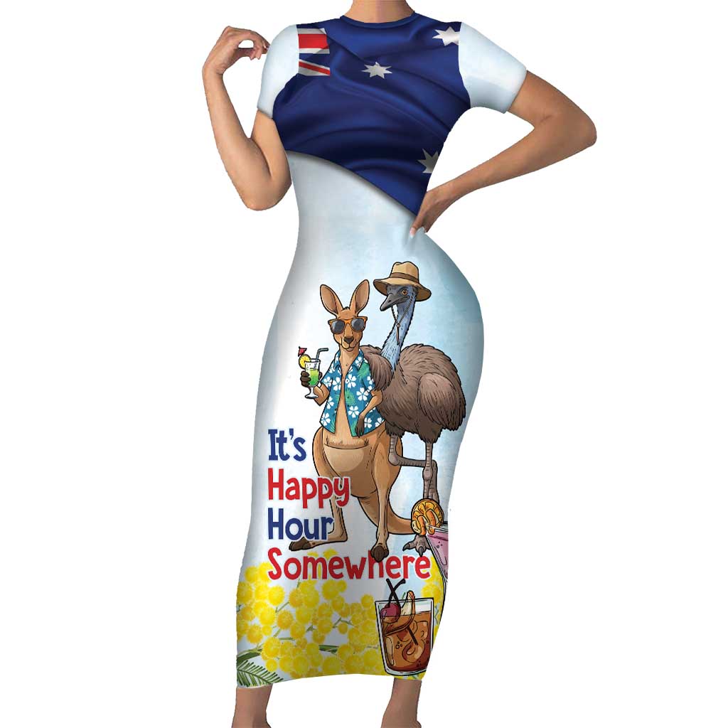 Chilling Kangaroo and Emu Australia Family Matching Short Sleeve Bodycon Dress and Hawaiian Shirt It's Happy Hour Somewhere - Aussie Hoodie