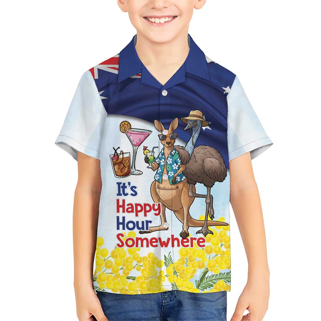 Chilling Kangaroo and Emu Australia Family Matching Short Sleeve Bodycon Dress and Hawaiian Shirt It's Happy Hour Somewhere - Aussie Hoodie
