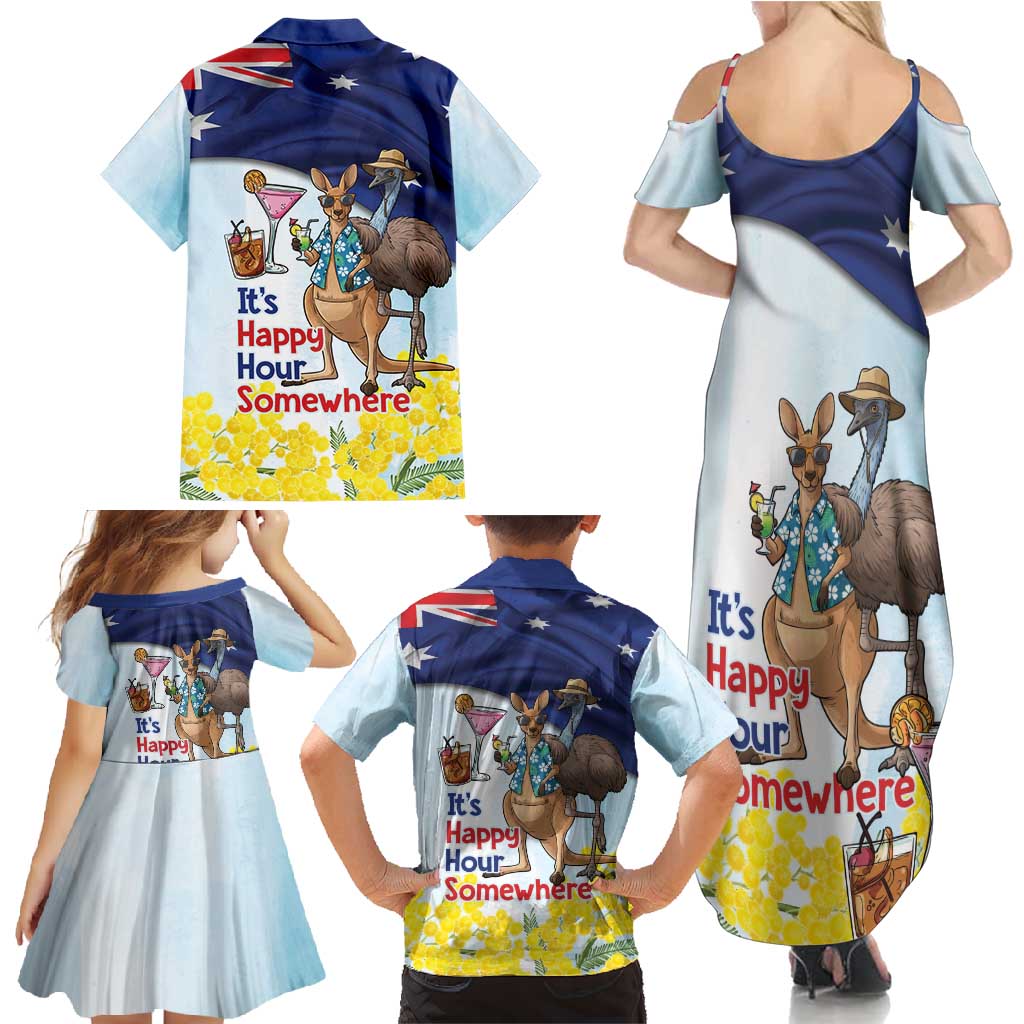 Chilling Kangaroo and Emu Australia Family Matching Summer Maxi Dress and Hawaiian Shirt It's Happy Hour Somewhere - Aussie Hoodie