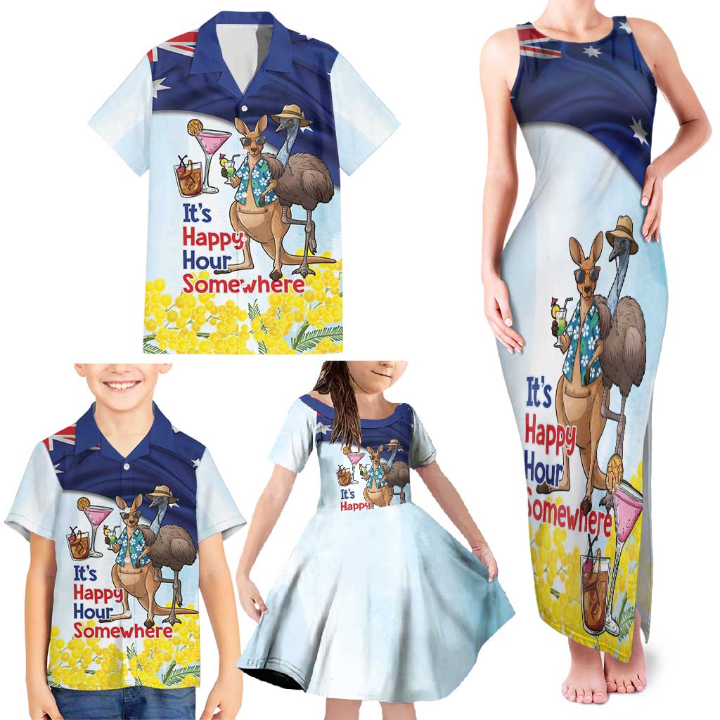 Chilling Kangaroo and Emu Australia Family Matching Tank Maxi Dress and Hawaiian Shirt It's Happy Hour Somewhere - Aussie Hoodie