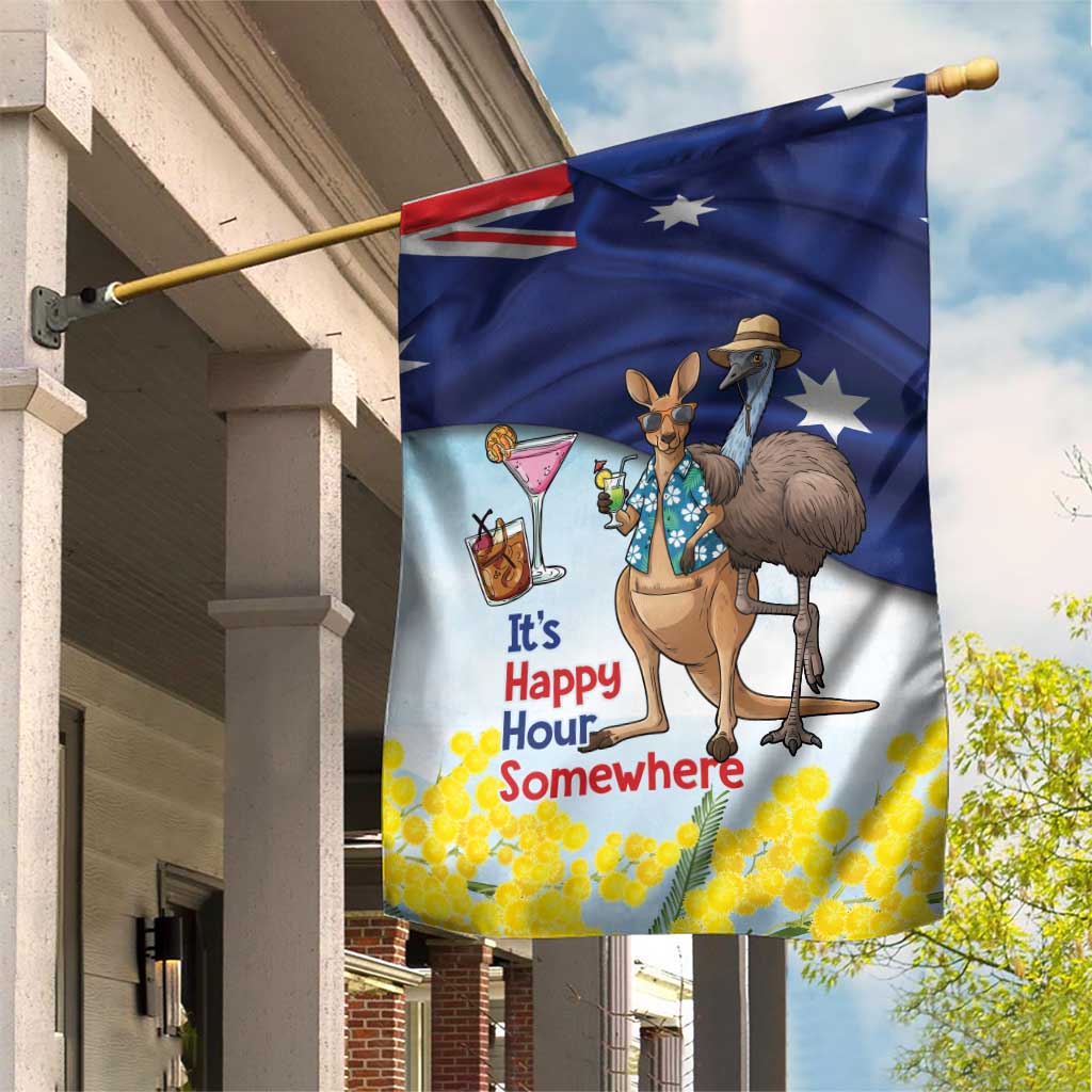 Chilling Kangaroo and Emu Australia Garden Flag It's Happy Hour Somewhere - Aussie Hoodie
