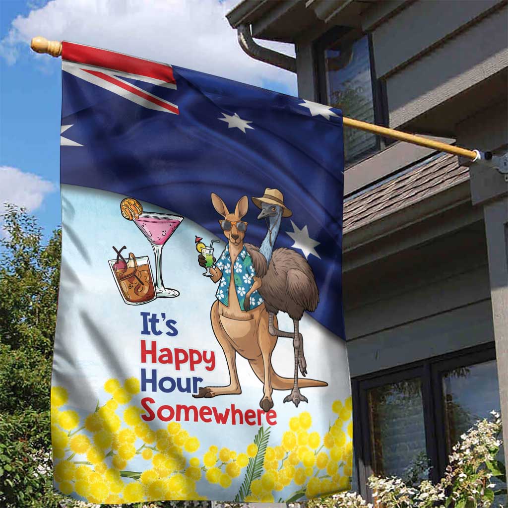 Chilling Kangaroo and Emu Australia Garden Flag It's Happy Hour Somewhere - Aussie Hoodie