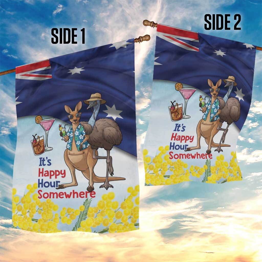 Chilling Kangaroo and Emu Australia Garden Flag It's Happy Hour Somewhere - Aussie Hoodie