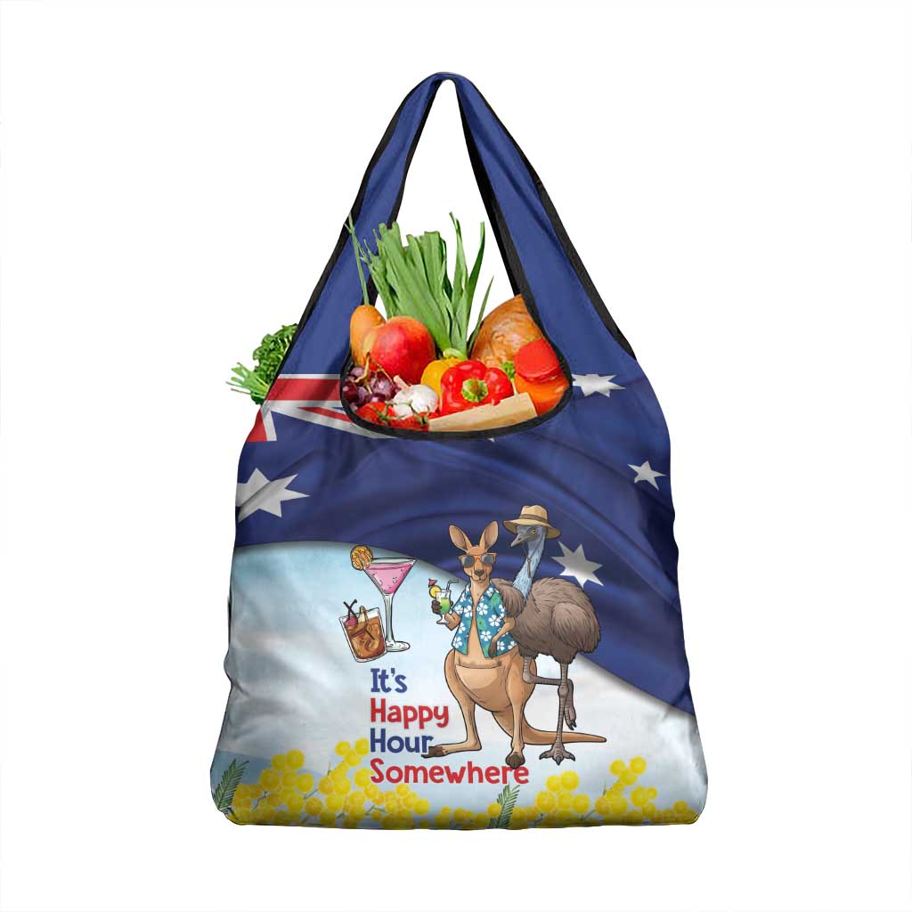 Chilling Kangaroo and Emu Australia Grocery Bag It's Happy Hour Somewhere - Aussie Hoodie