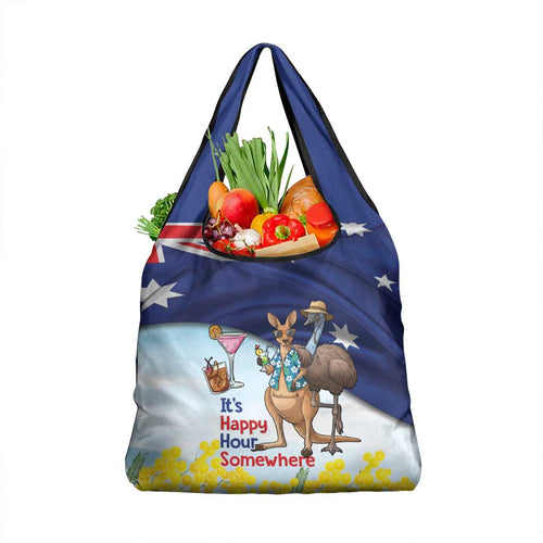 Chilling Kangaroo and Emu Australia Grocery Bag It's Happy Hour Somewhere - Aussie Hoodie