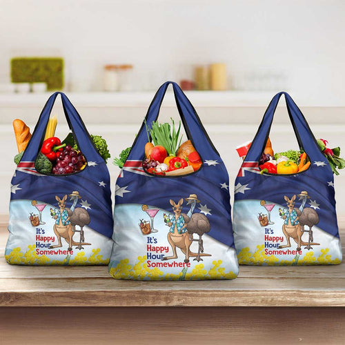 Chilling Kangaroo and Emu Australia Grocery Bag It's Happy Hour Somewhere - Aussie Hoodie