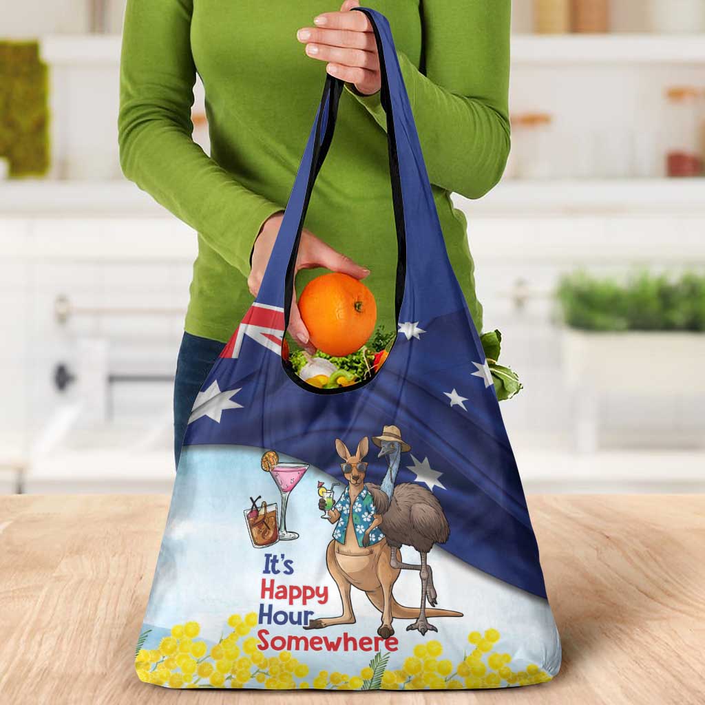 Chilling Kangaroo and Emu Australia Grocery Bag It's Happy Hour Somewhere - Aussie Hoodie