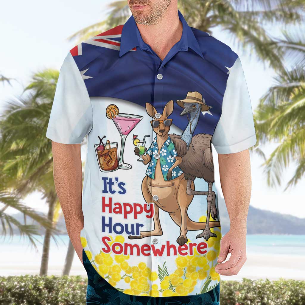 Chilling Kangaroo and Emu Australia Hawaiian Shirt It's Happy Hour Somewhere - Aussie Hoodie