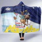 Chilling Kangaroo and Emu Australia Hooded Blanket It's Happy Hour Somewhere - Aussie Hoodie