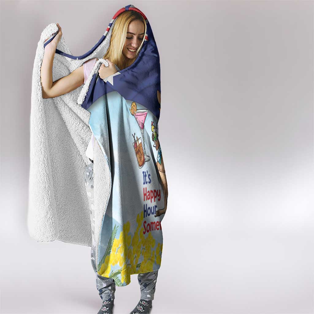Chilling Kangaroo and Emu Australia Hooded Blanket It's Happy Hour Somewhere - Aussie Hoodie